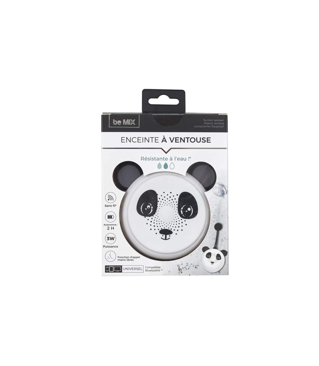 Enceinte Ventouse Waterproof Panda 22cm Blanc-4