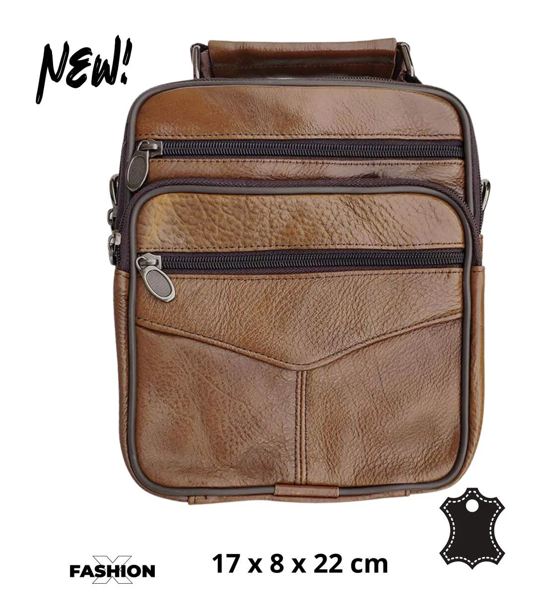 Sacoche bandoulière homme en CUIR - Sacoche multi poches - cuir vachette - Camel-1