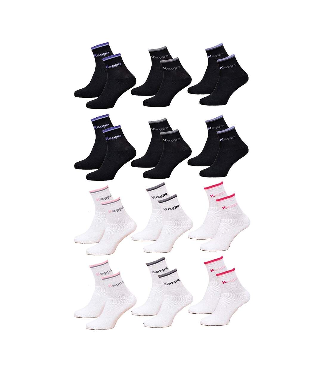 Chaussettes Femme KAPPA Modèle Tennis -Assortiment modèles photos selon arrivages- Pack de 12 Paires Tennis assorties-1