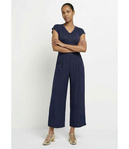 Pantalon large élastiqué brodé feuillage