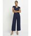 Pantalon large élastiqué brodé feuillage-3