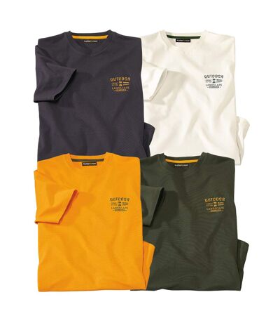 Pack of 4 Men's Essential Crew Neck T-Shirts - Ochre Slate Khaki Ecru