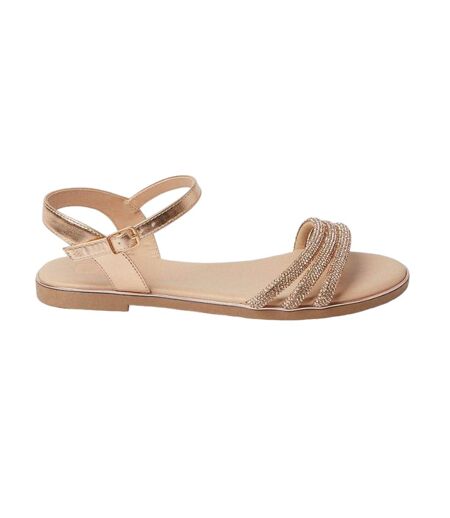 Womens/ladies fern embellished wide flat sandals rose gold Dorothy Perkins