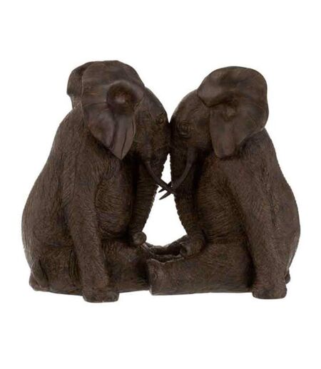 Statuette Déco Couple d'Éléphants 38cm Marron