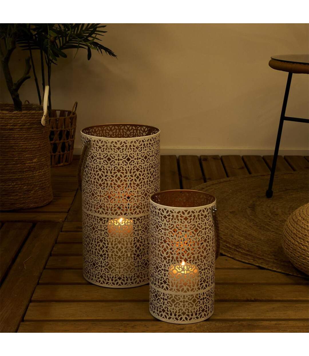 Lot de 2 Lanternes Déco Ajouré 39cm Blanc-4