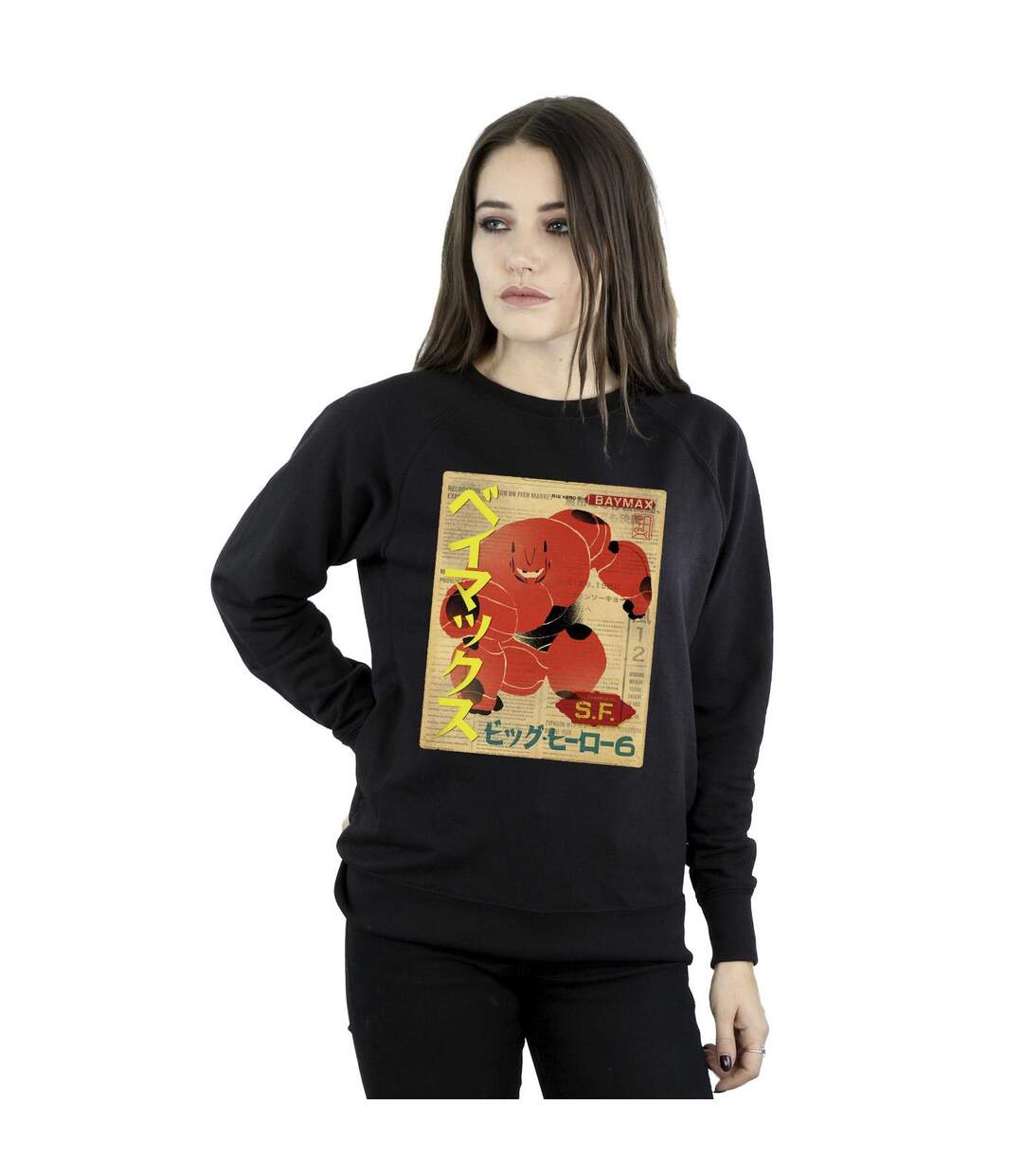 Disney - Sweat BIG HERO BAYMAX BAYMAX NEWSPAPER - Femme (Noir) - UTBI11394-2