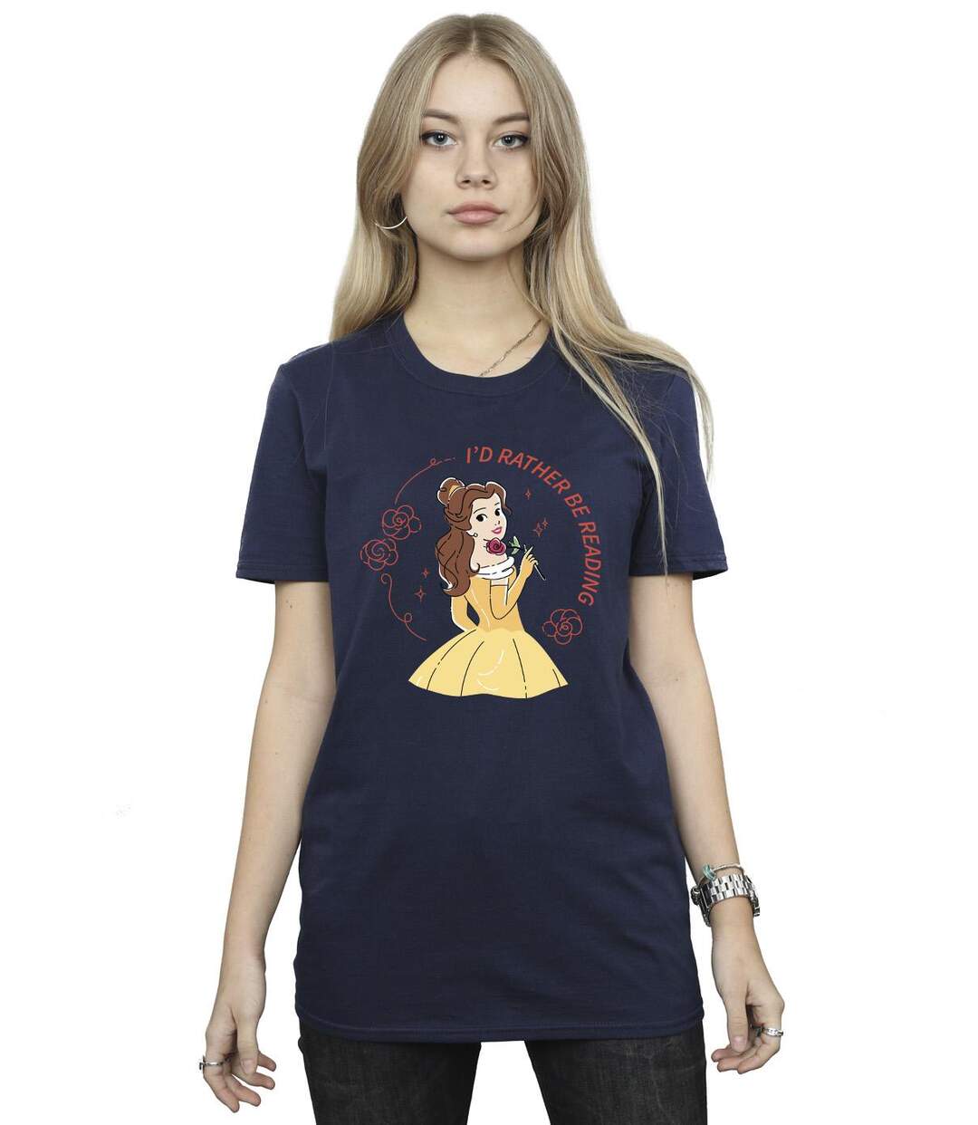 Disney - T-shirt BEAUTY AND THE BEAST I'D RATHER BE READING - Femme (Bleu marine) - UTBI14324-2