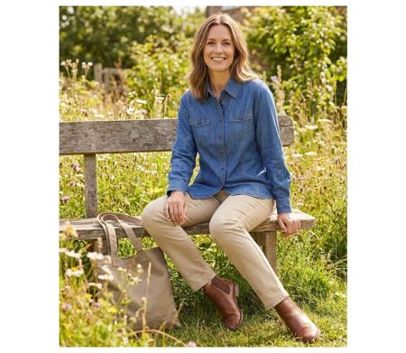 Chemisier Femme Jean Bleu Denim 100% Coton Boutons Bois