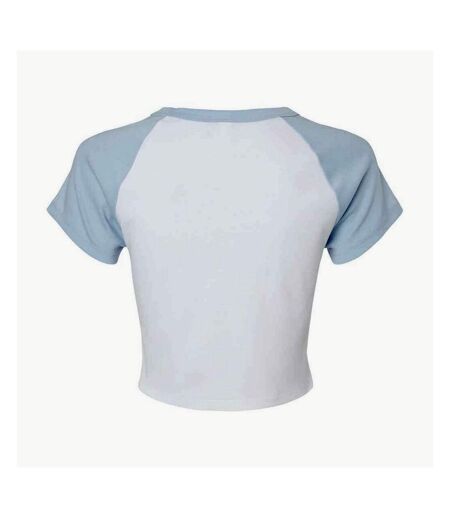 Womens/ladies raglan crop t-shirt white/baby blue Bella + Canvas