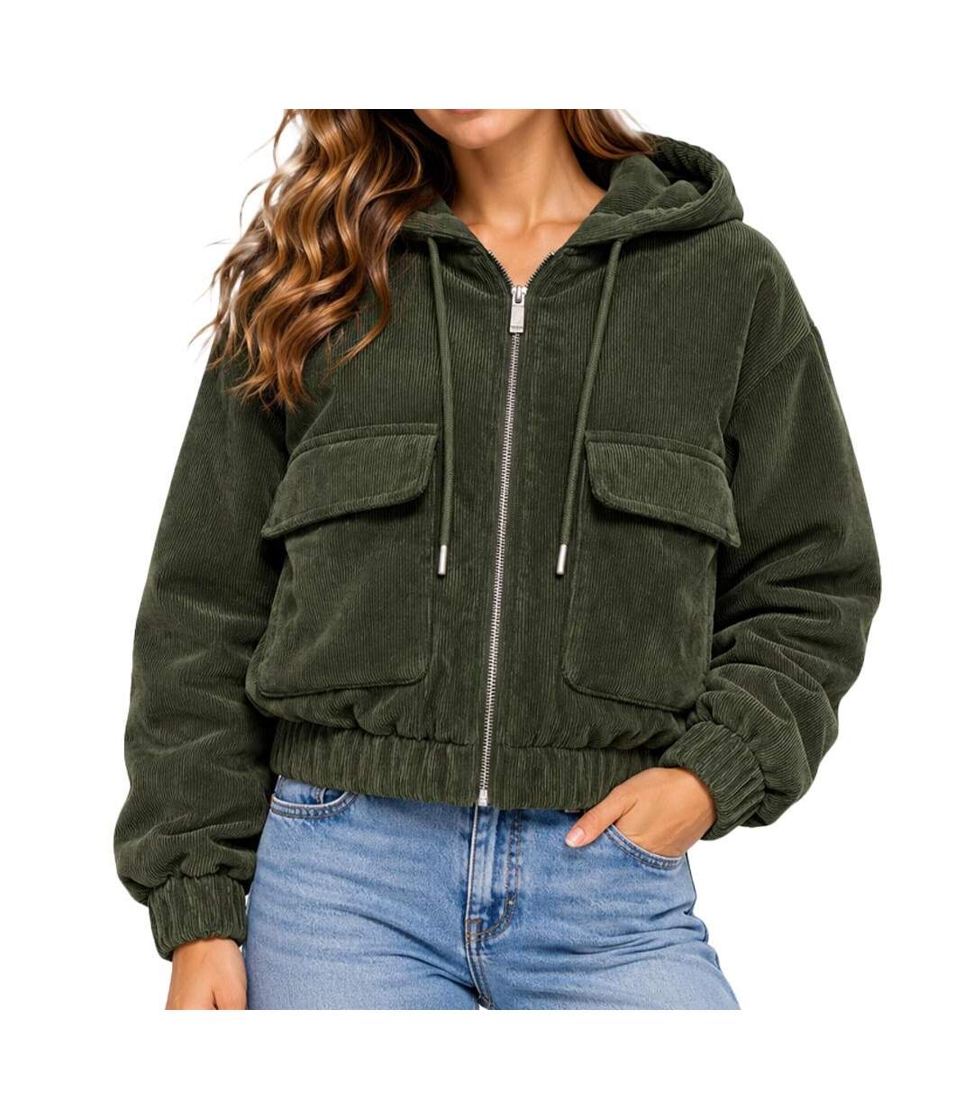 Blouson kaki femme only corduroy-1