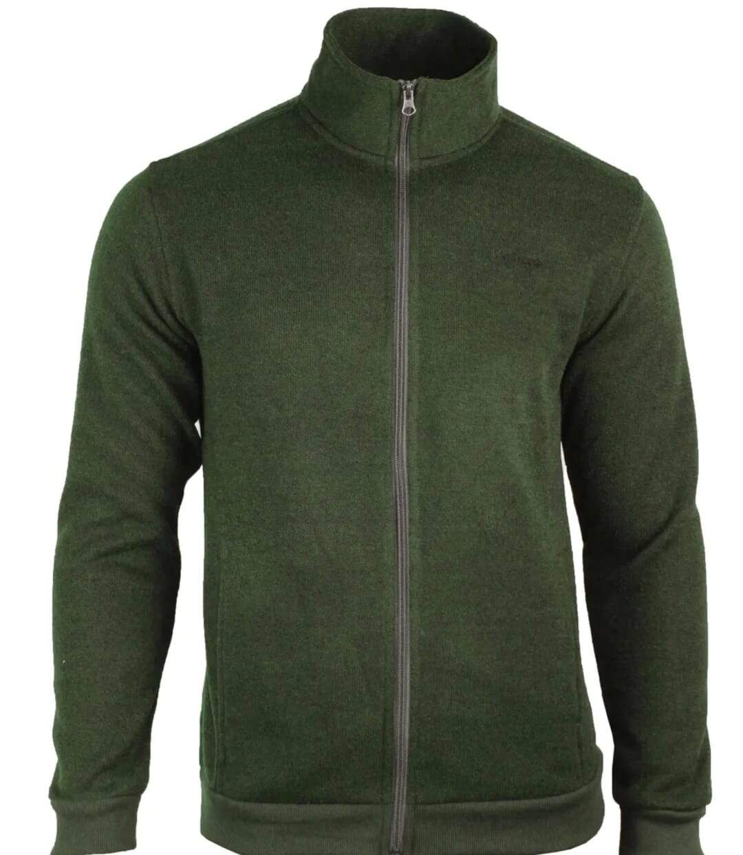Cardigan Zippé Polaire Tricot Kaki Chiné – Col Montant & Coudières-1