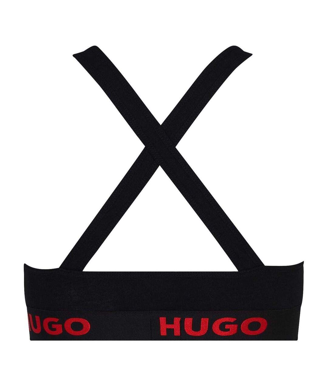 Womens/ladies Cross Back Padded Sports Bra Black Hugo-3