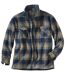Men's Checked Fleece Overshirt - Beige Navy Blue - Highlands Forest