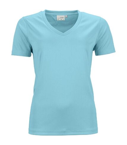 t-shirt respirant femme col V - running - JN735 - bleu pacifique