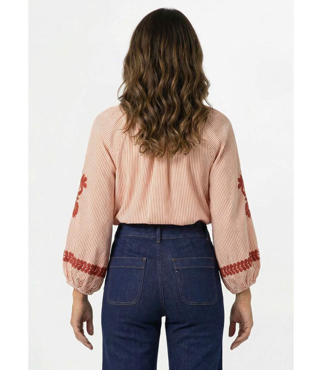 Blouse rayée avec broderies feuillages-2