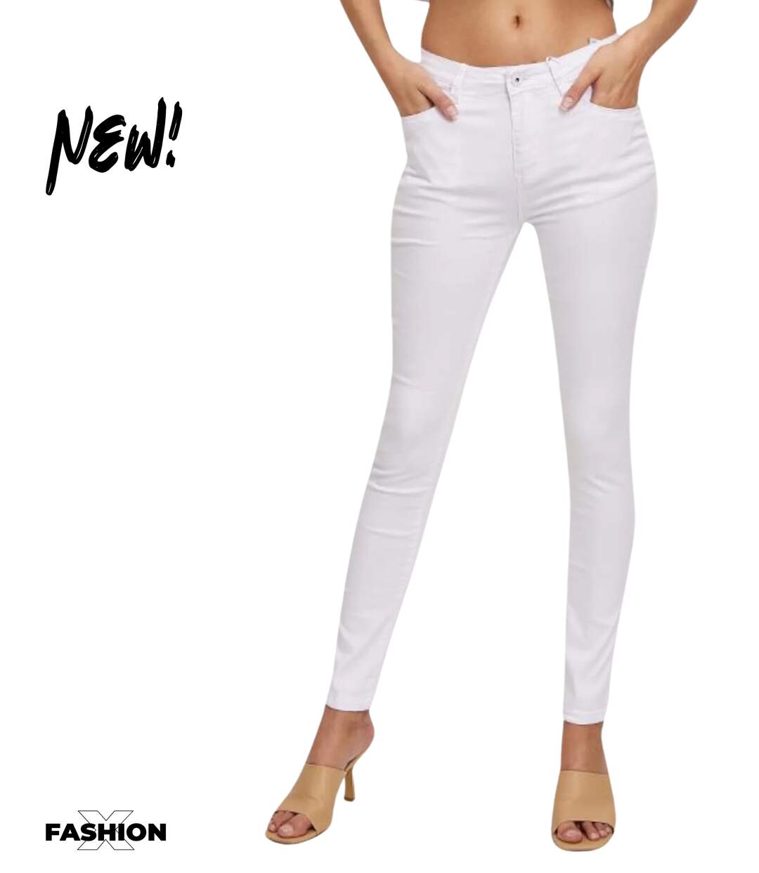 Jean femme slim fit push up blanc - Taille haute - Coton - Elasthane - Polyesther-1