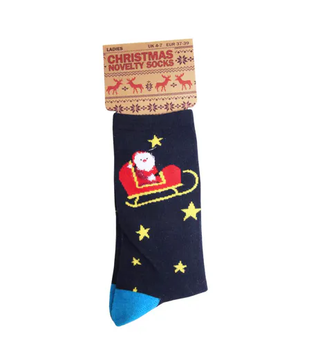 Ladies Santa Christmas Novelty Socks Navy RJM