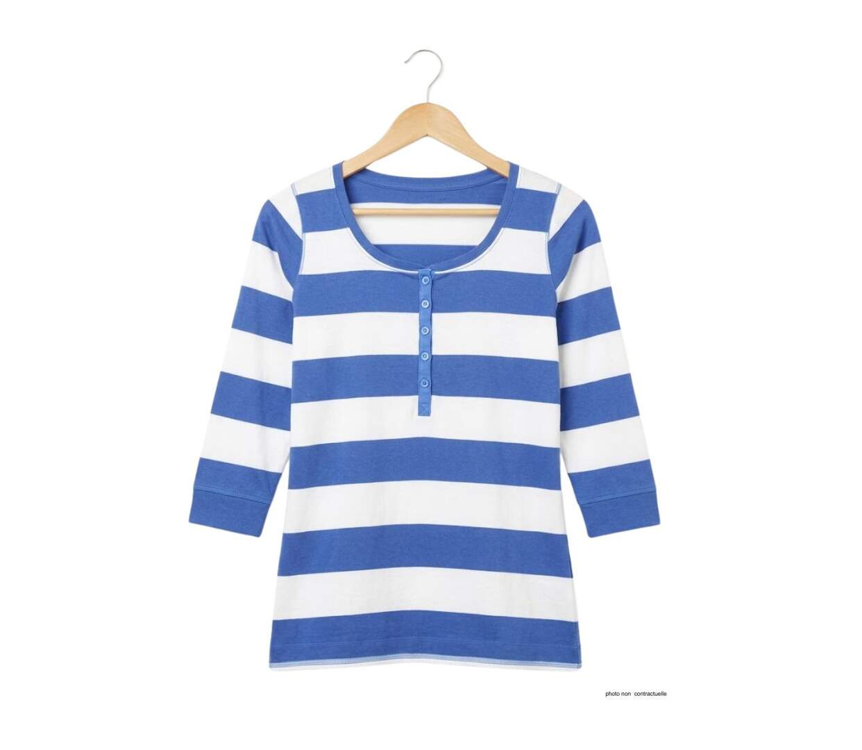 MAYFLOWER DOMINGO2 - Tee-shirt manches 3/4 en coton à rayures blanches et bleues-2