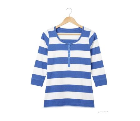 MAYFLOWER DOMINGO2 - Tee-shirt manches 3/4 en coton à rayures blanches et bleues
