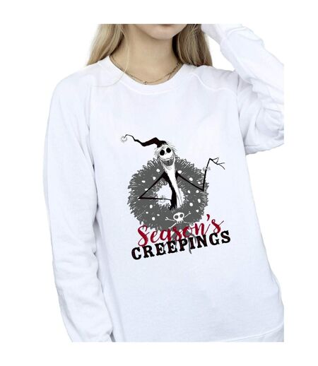 Disney Sweat Womens/Ladies The Nightmare Before Christmas Seasons Creepings Wreath Sweatshirt (Blanc) - UTBI32001