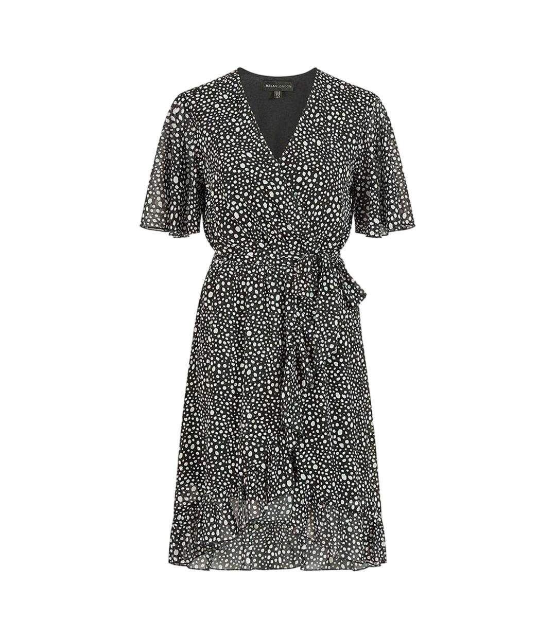 Robe Portefeuille Motif/style À Pois Femme Noir Mela London-2