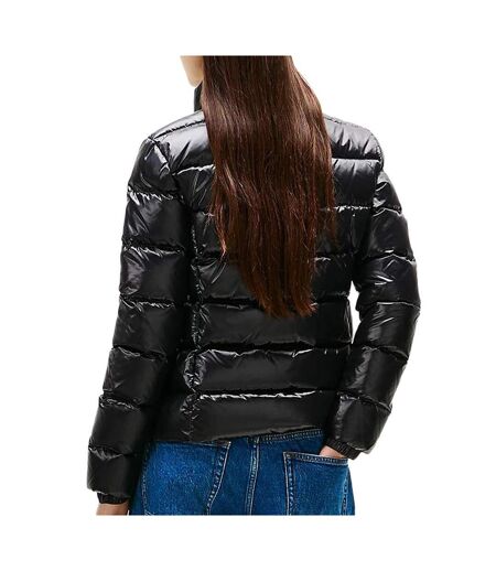 Doudoune noir brillant femme tommy jeans slim zip print