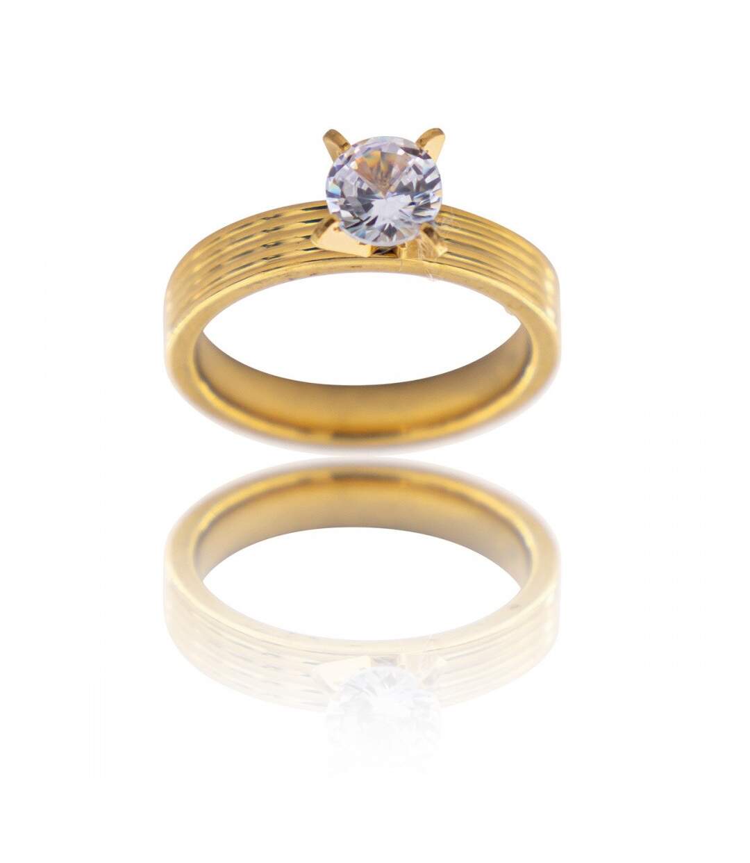 Bague Femme Acier Doré Solitaire DIAMELA-1