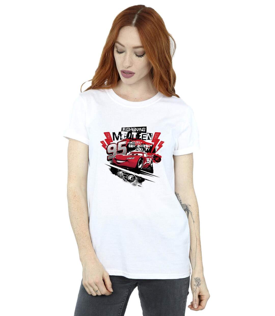 Disney Femme/Ladies Cars Lightning McQueen Collage Cotton Boyfriend T-Shirt (Blanc) - UTBI16204-2