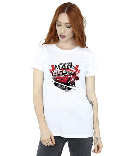 Disney Femme/Ladies Cars Lightning McQueen Collage Cotton Boyfriend T-Shirt (Blanc) - UTBI16204