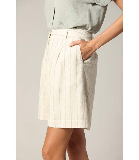 Short femme en coton et lin à rayures avec fermeture à glissière GITA