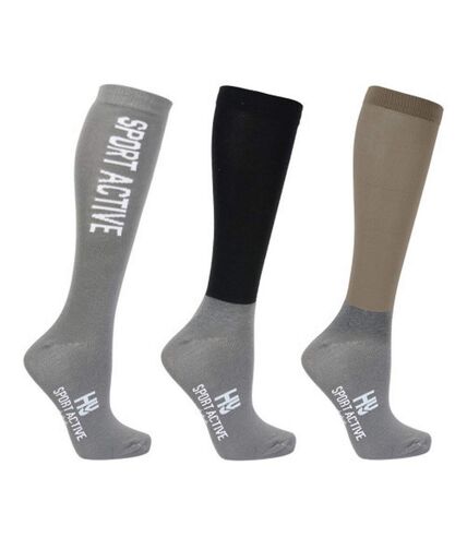 Hy Sport Active Unisex Adult Riding Boot Socks (Pack of 3) (Desert Sand/Pencil Point Grey/Black)