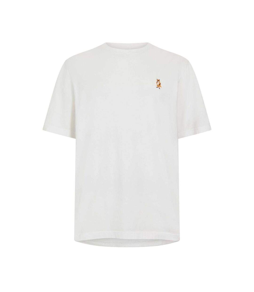 Mens Embroidered Logo Cotton T-shirt White Maison Kitsuné-1
