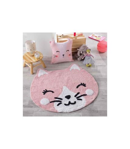 Tapis Rond Enfant Déco Chaton 90cm Rose