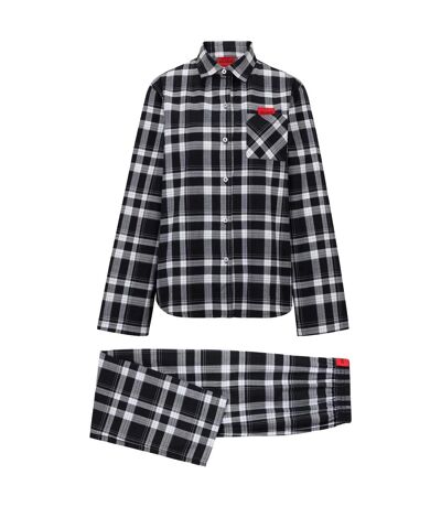 Ensemble De Pyjama Long Flannel Femme Gris Noir Hugo