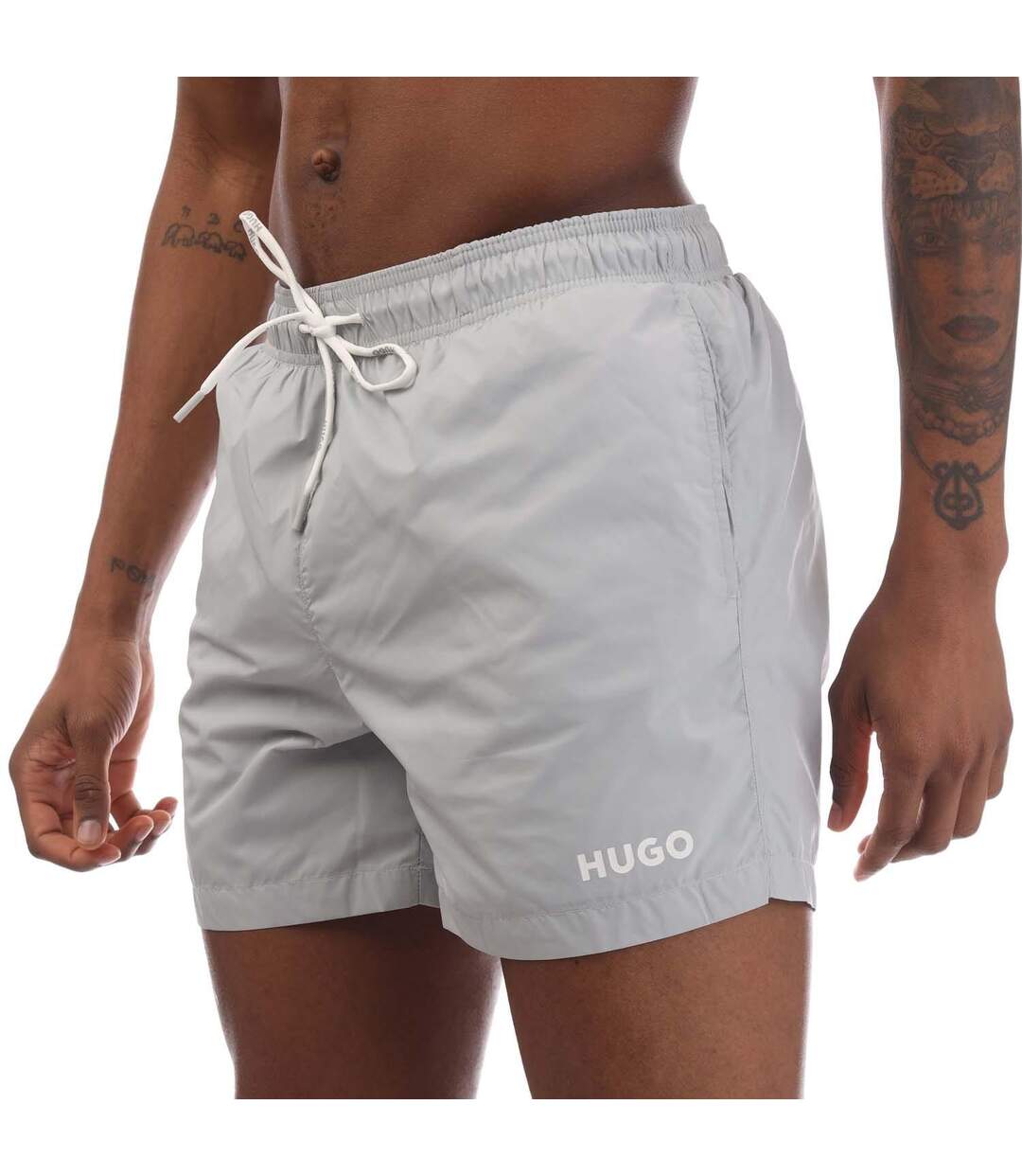 Short De Bain Style Logo Contrasté Haiti Homme Gris Hugo-3