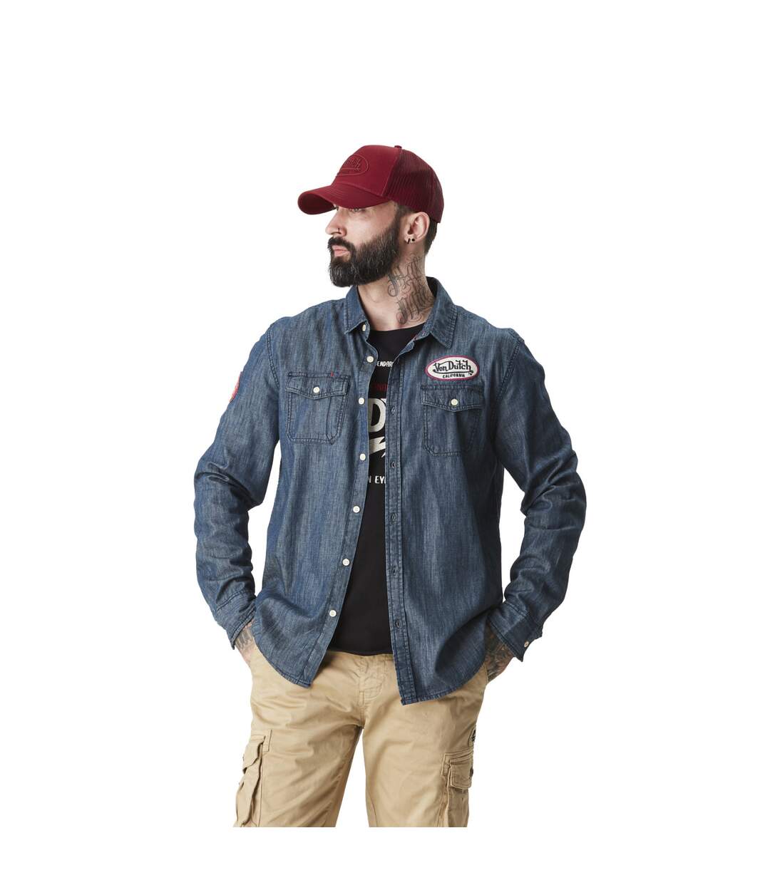 Chemise homme chambray avec print et badges Speed Vondutch-1