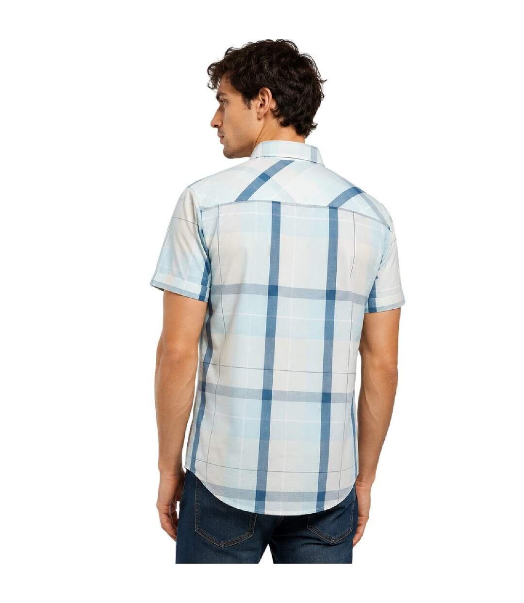 Mens Checked Fitted Short-sleeved Shirt Yellow Blue Bench-4
