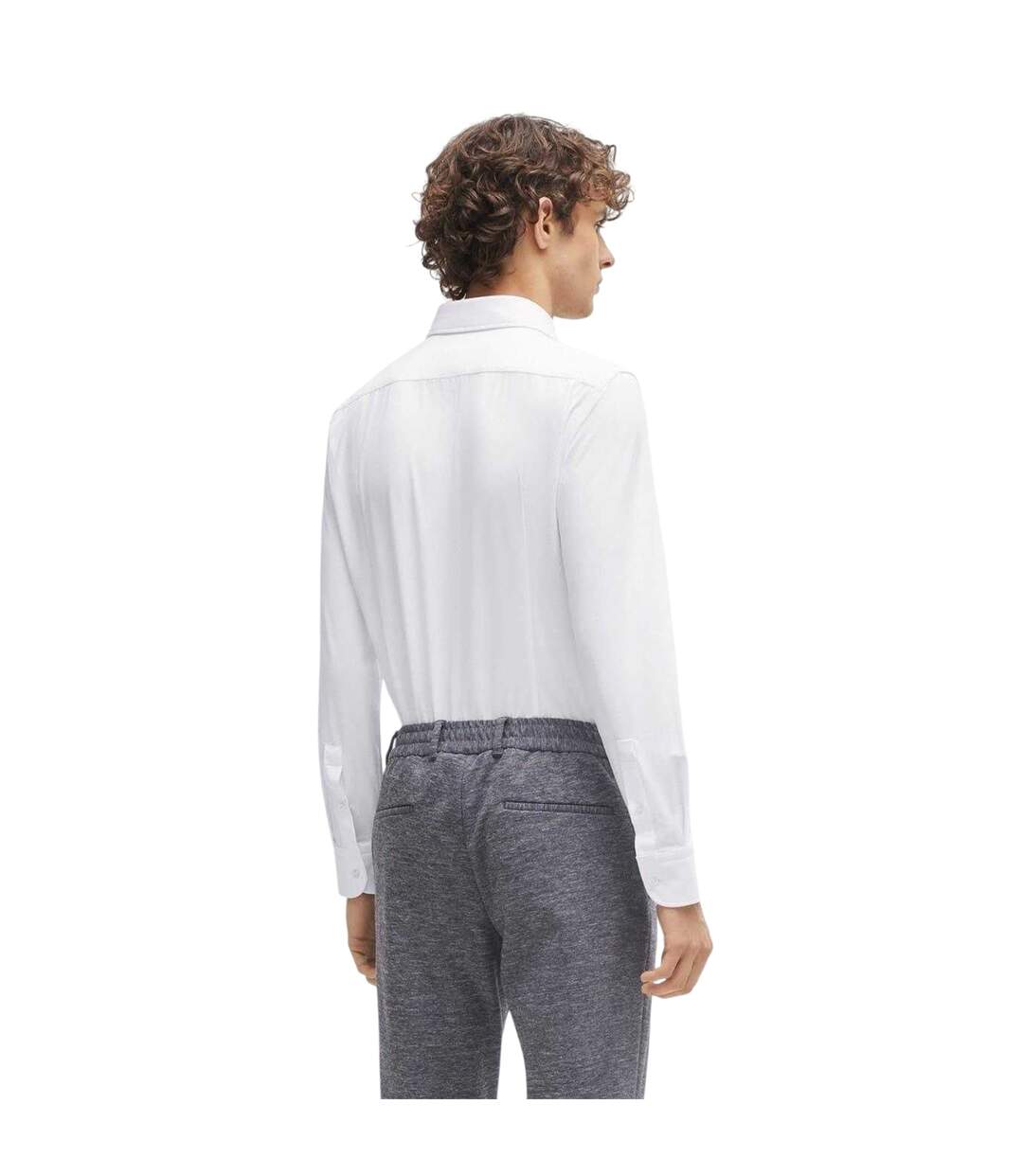 Mens Point Collar Long-sleeved Shirt White Boss-3