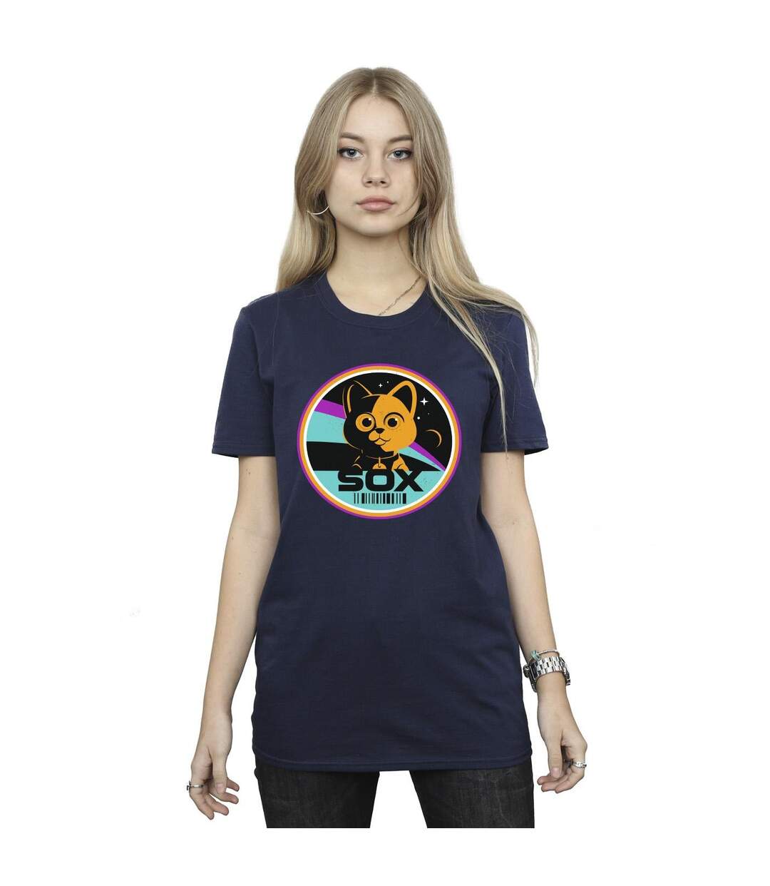 Disney Femme/Ladies Lightyear Sox Circle Cotton Boyfriend T-Shirt (Bleu marine) - UTBI33998-2