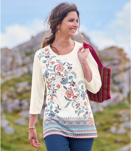 Women's Ecru Floral Print Tunic  