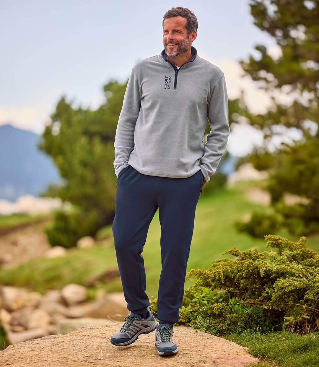 Pack of 2 Men's Sporty Microfleece Jumpers - Grey Navy-2