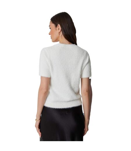 Womens/ladies Knitted Regular Short-sleeved Sweater Top White Threadbare