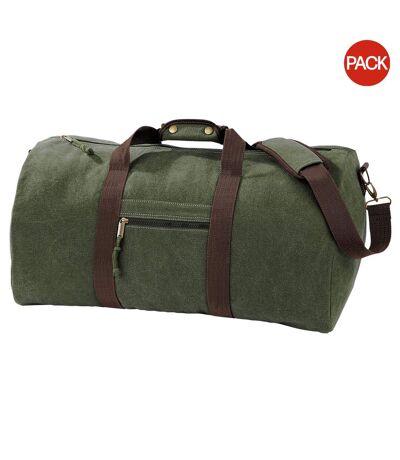 Quadra Vintage Canvas Holdall Duffel Bag - 45 liters (Pack of 2) (Vintage Military Green) (One Size) - UTBC4429