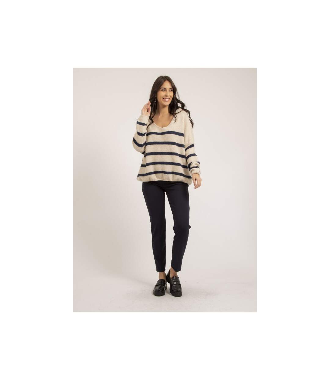 Pull col V rayures KLERVI - Dona X Lisa-4