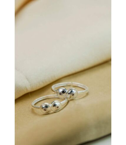 1 Pcs 925 Silver Adjustable Bohemian Two Ball Plain Round Toe Ring