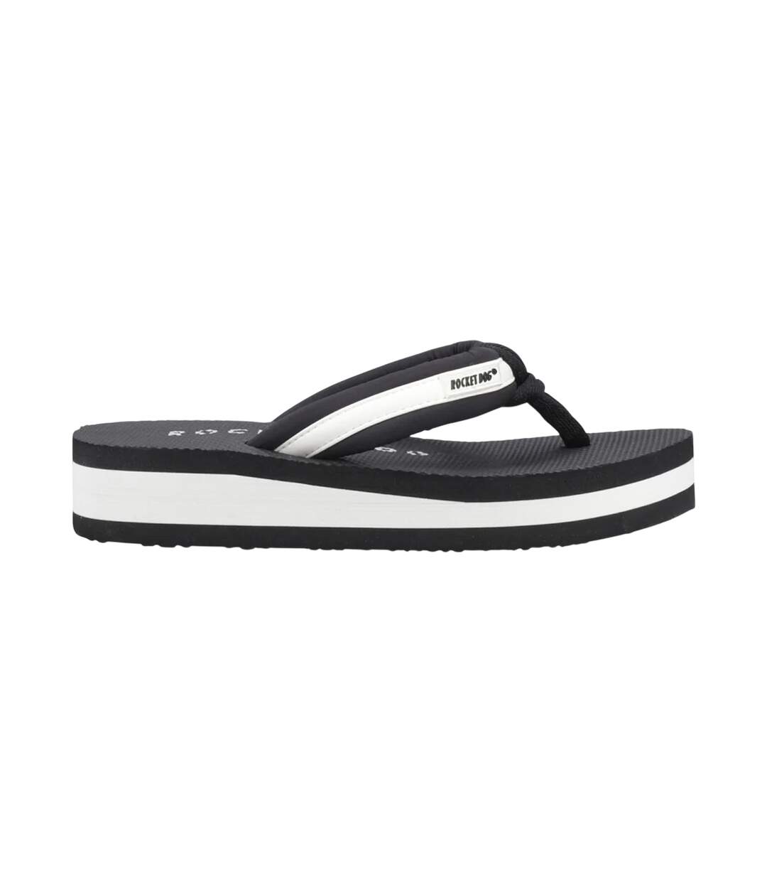 Womens/ladies Monica Nylon Flip Flops Black Off White Rocket Dog-1