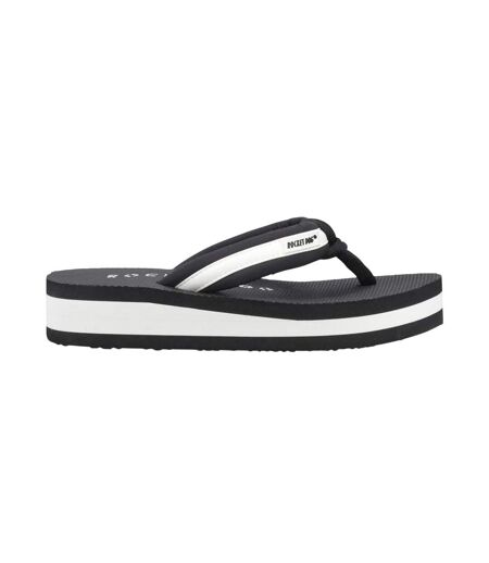 Womens/ladies Monica Nylon Flip Flops Black Off White Rocket Dog
