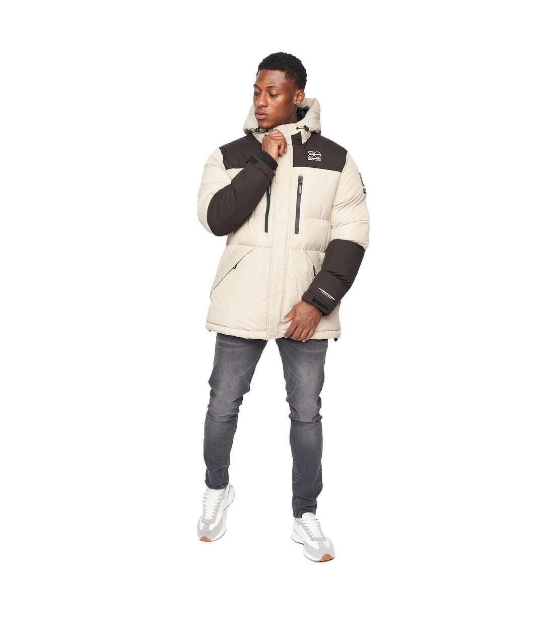Mens Squadage Panelled Jacket Stone Crosshatch-1