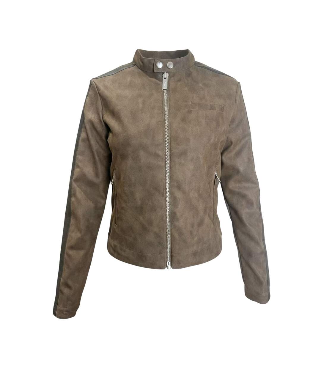 Womens/ladies Mock Neck Racer Jacket Brown Kangol-2