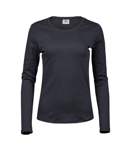 Womens/ladies Interlock Long-sleeved T-shirt Dark Grey Tee Jays